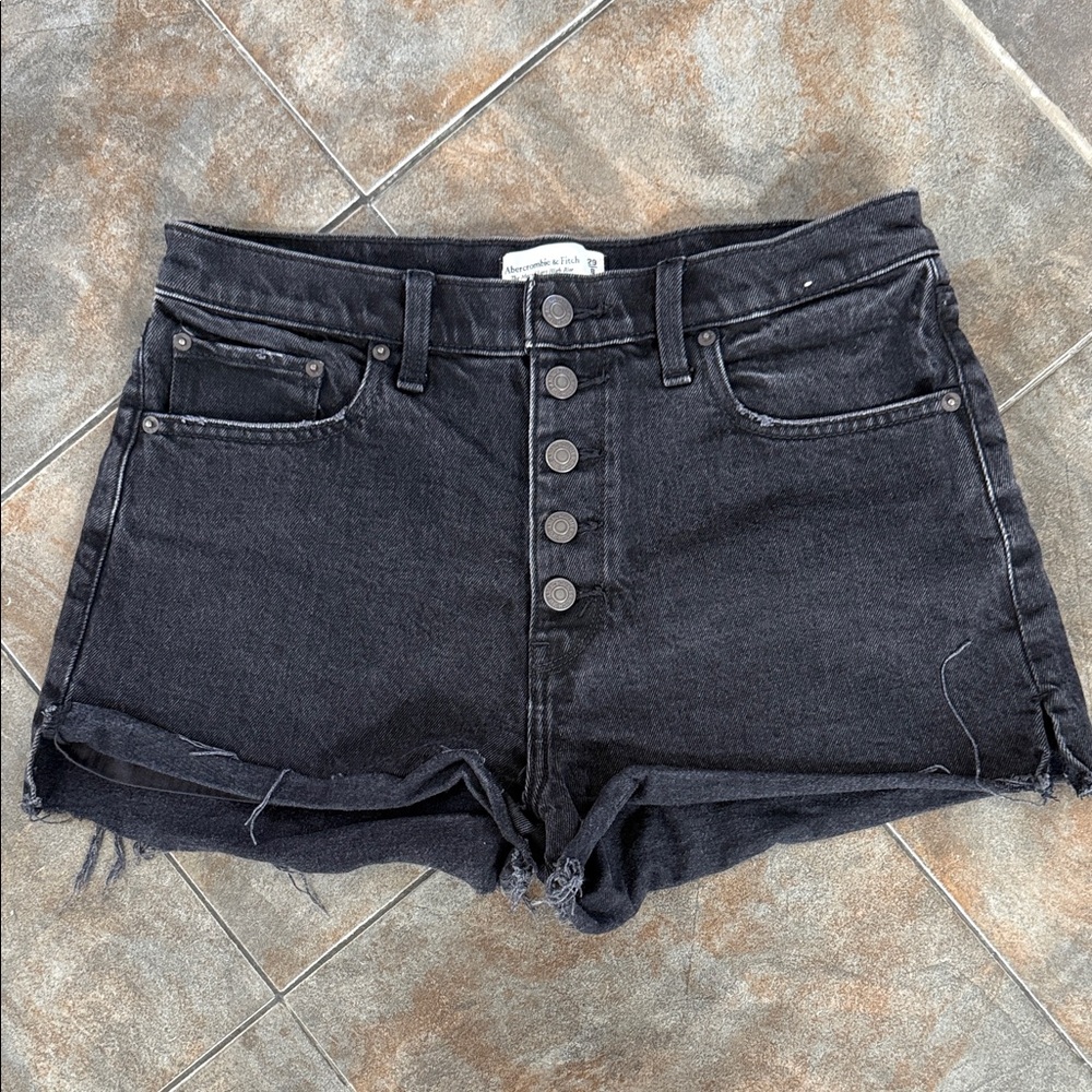 Abercrombie & Fitch Black Button-Front High-Rise Denim Shorts